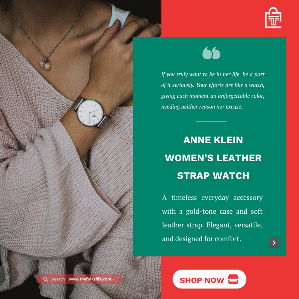 Anne Klein women’s leather strap watch, elegant birthday gift for her.