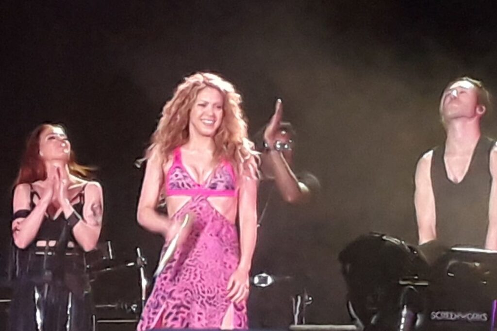 Shakira during her El Dorado World Tour in Bogotá, Colombia, featured in Shakira Biography.